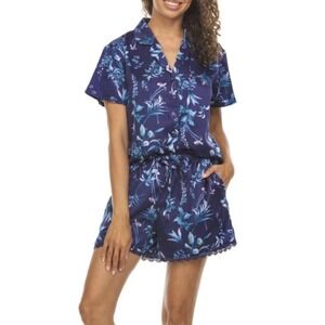 Flora by Flora Nikrooz Satin notch collar Pj 2 Piece Set XL Cottagecore Feminine